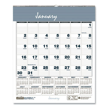 House of Doolittle™ Bar Harbor Recycled Wirebound Monthly Wall Calendar, 6 X 7, White-blue-gray Sheets, 12-month (jan-dec): 2022 freeshipping - TVN Wholesale